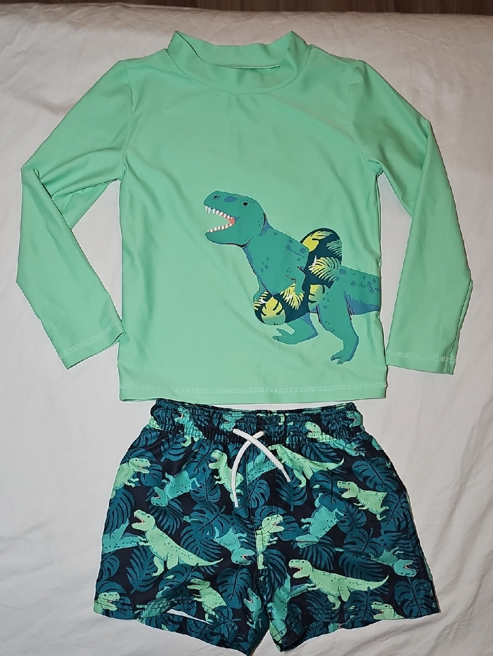 Carter's Mint Green Dino Rash Guard Swim Set
